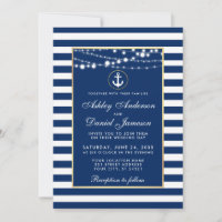 Nautical Wedding Blue Stripes Lights Uitnodigen W