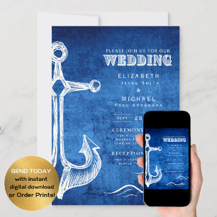 Nautical Wedding Blue White Anchor Digital Kaart