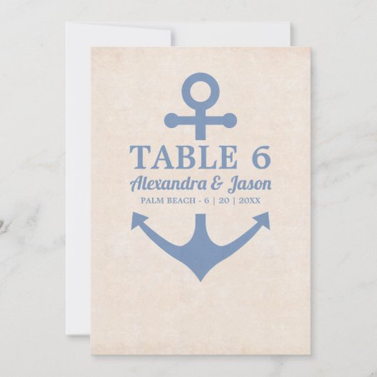 Nautical Wedding by the Zee Table Numbers Kaart (Voorkant)