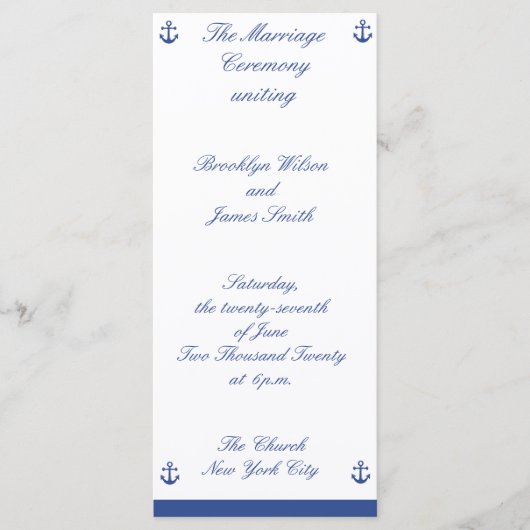 Nautical Wedding Ceremony Programs Rack Kaart (Voorkant)