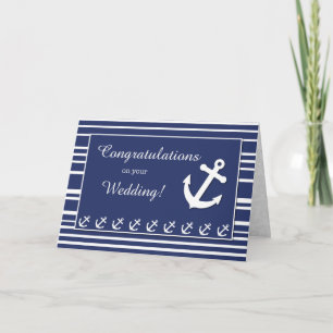 Nautical Wedding Congratulations, Stripes, Anchors Kaart