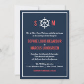 Nautical Wedding Invitation Navy Blue en Coral Kaart (Voorkant)