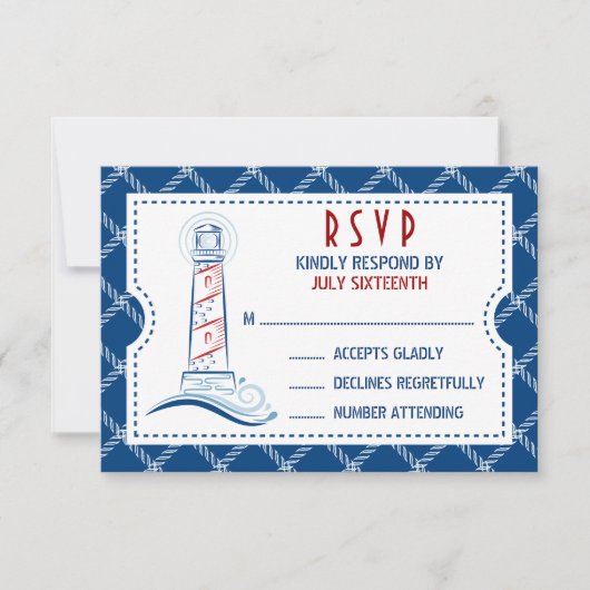 Nautical Wedding Invitation Ticket RSVP (Voorkant)