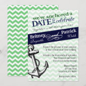 Nautical Wedding Invitations in Navy & Green Ancho Kaart (Voorkant / Achterkant)