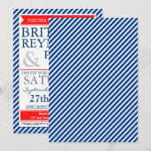 Nautical Wedding Invitations Navy Blue White Kaart (Voorkant / Achterkant)