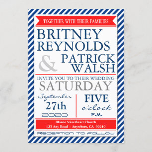 Nautical Wedding Invitations Navy Blue White Kaart