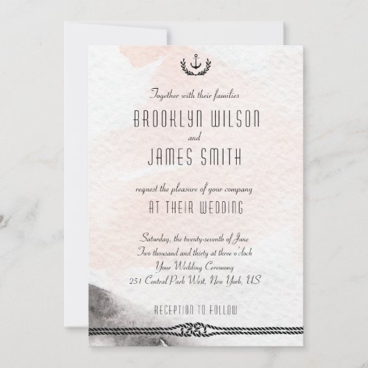 Nautical Wedding Invitding Waterverf Peach Kaart (Voorkant)