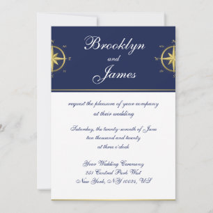 Nautical Wedding Inviting Gold Compass Kaart