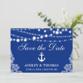 Nautical Wedding Lights & Lace Save the Date (Staand voorkant)