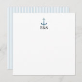 Nautical Wedding Monogram Blue Stripe Bedankkaart (Voorkant / Achterkant)