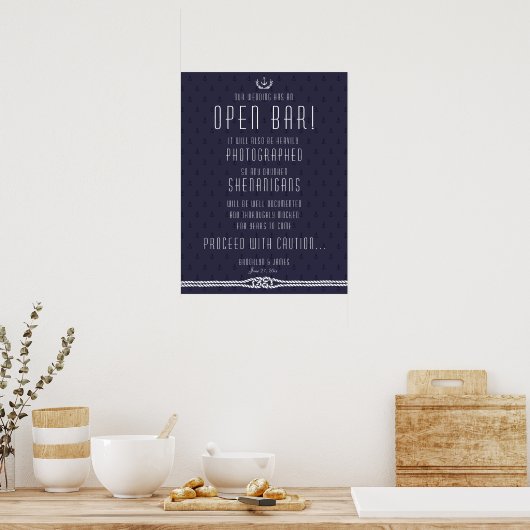 Nautical Wedding Open Bar Sign 18x24 Blue Anchors Poster (Keuken)
