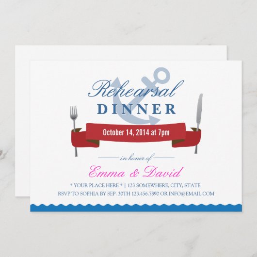 Nautical Wedding Rehearsal Dinner Invitations Kaart (Voorkant / Achterkant)
