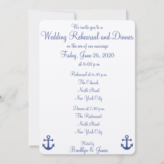 Nautical Wedding Rehearsal Dinner Invitations Kaart (Voorkant)