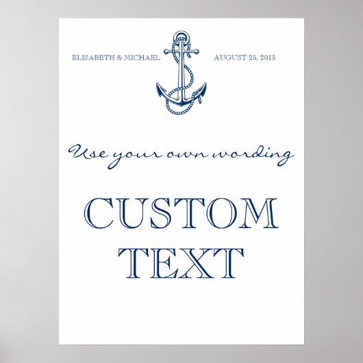 Nautical Wedding-teken | Aangepaste tekst | SJABLO Poster (Voorkant)