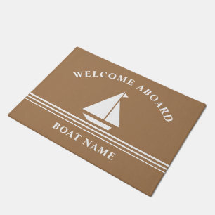 Nautical Welcome Aboard Boating Khaki Name Deurmat