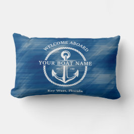 Nautical Welcome Aboard Naam Anchor Navy Blue Kussen