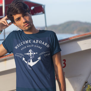 Nautical Welcome Aboard Naam Anchor Navy T-shirt