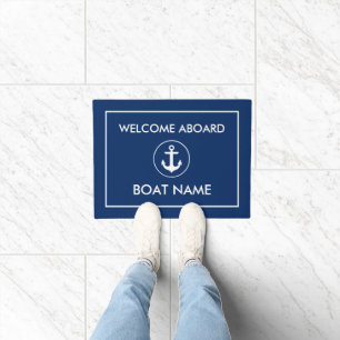 Nautical Welcome Boat Name Navy Blue White Deurmat