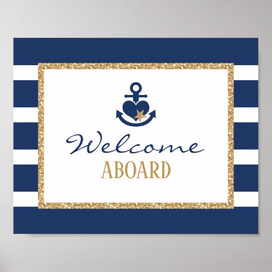 Nautical Welcome Sign Navy & Gold Poster (Voorkant)