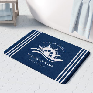 Nautical Welkome Aboard Name Ship Wheel Badmat