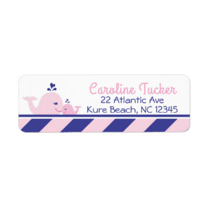 Nautical Whale Baby shower Adres Label roze navy