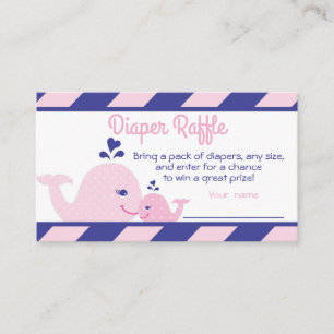 Nautical Whale Baby shower Luier Raffle Ticket Informatiekaartje