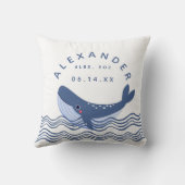 Nautical Whale Blue Datum geboortegewicht Kussen (Achterkant)
