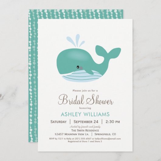 Nautical Whale Bridal Shower Uitnodiging (Voorkant / Achterkant)