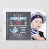 Nautical Whale Chalkboard 1st Birthday Invitation (Devant)