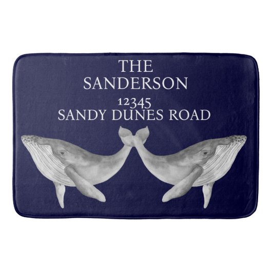 Nautical Whale Navy Grijs Blauw en Wit Badmat (Voorkant)