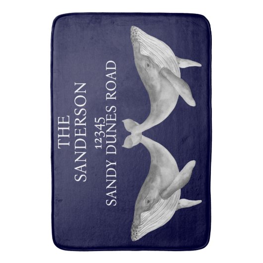 Nautical Whale Navy Grijs Blauw en Wit Badmat (Voorkant Verticaal)