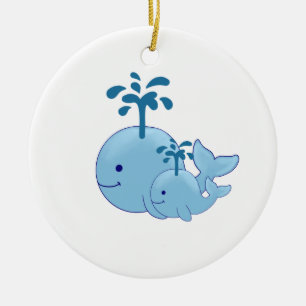 Nautical Whale Ornament, Cute Mam/Baby Whale Keramisch Ornament