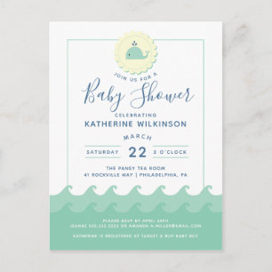 Nautical Whale Pastel Baby shower Uitnodiging