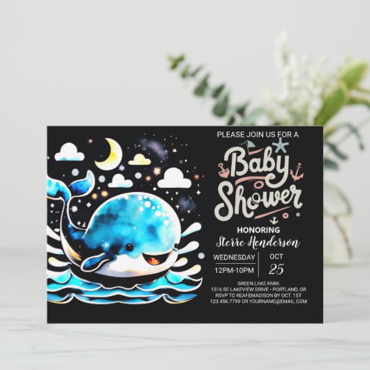 Nautical Whale Waterverf Boy Baby shower Kaart (Staand voorkant)
