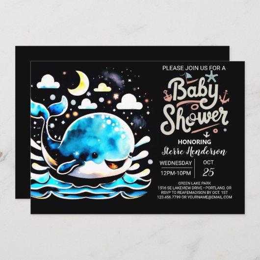 Nautical Whale Waterverf Boy Baby shower Kaart (Voorkant / Achterkant)