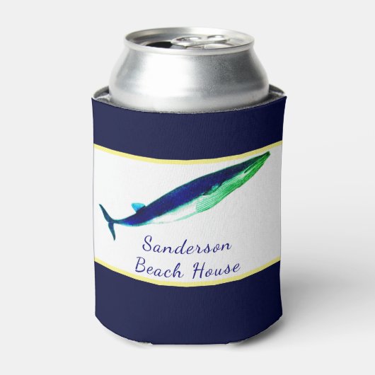 Nautical Whale Waterverf Navy Blue Yellow kustkust Blikjeskoeler (Blikje Voorkant)