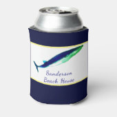 Nautical Whale Waterverf Navy Blue Yellow kustkust Blikjeskoeler (Blikje Achterkant)