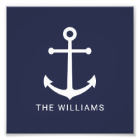 Nautical White Anchor and Custom Name on Navy Blue
