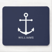 Nautical White Anchor and Custom Name on Navy Blue Muismat (Voorkant)