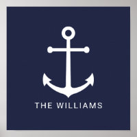 Nautical White Anchor and Custom Name on Navy Blue