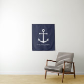 Nautical White Anchor and Custom Name on Navy Blue Wandkleed (In situ)