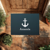 Nautical White Anchor Blue Ombre Persoonlijke naam Deurmat
