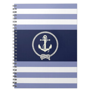 Nautical white anchor/Navy knot/blue/white stripe Notitieboek