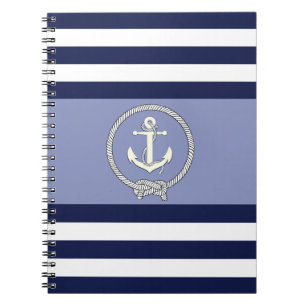 Nautical white anchor/Navy knot/blue/white stripe Notitieboek