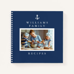 Nautical White Anchor on Blue Family Photo Recipip Notitieboek