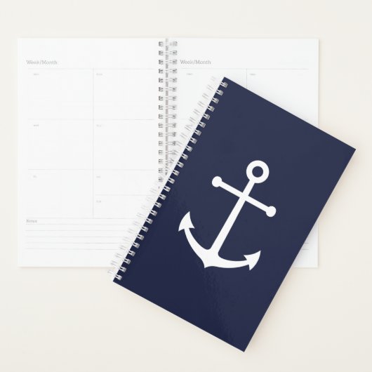 Nautical White Anchor op Navy Blue Planner (Display)