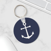 Nautical White Anchor op Navy Blue Sleutelhanger