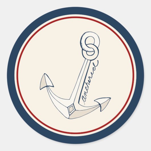 Nautical White Anchor Ronde Sticker (Voorkant)