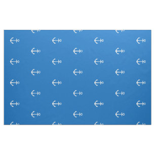Nautical White Anchors on School Days Blue Stof