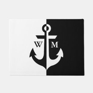 Nautical White and Black Anchor Monogram Doormat Deurmat